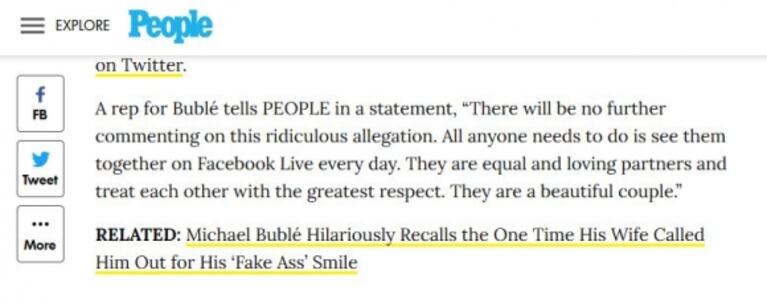 El manager de Michael Bublé habló con la revista People sobre las acusaciones por violencia: "Es ridículo"