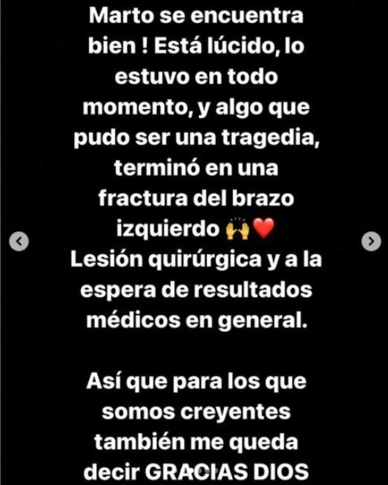 El marido de Virginia Gallardo sufrió un grave accidente automovilístico: "Pudo ser una tragedia; gracias a Dios, Marto se encuentra bien"