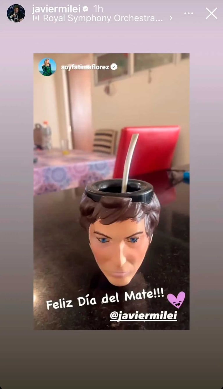El mate de Milei que compartió Fátima Florez en sus redes sociales (Foto: Instagram @soyfatimaflorez)