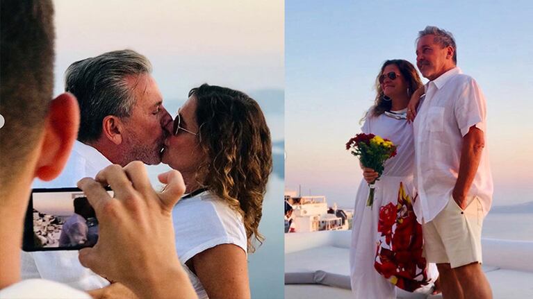 El matrimonio renovó sus votos en la isla Santorini.