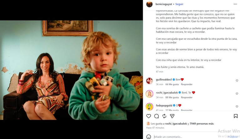 El mensaje completo de Benicio Guyot a su mamá, Ernestina Pais