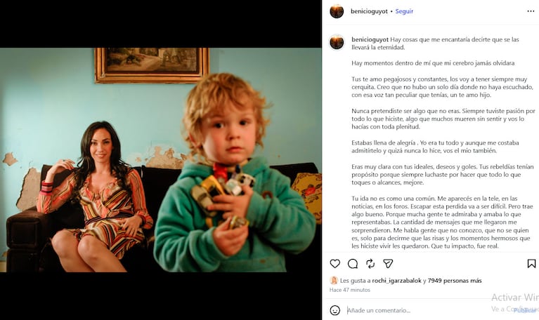 El mensaje completo de Benicio Guyot a su mamá, Ernestina Pais