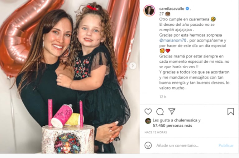 El mensaje de Camila Cavallo sobre su festejo de cumpleaños junto a Mariano Martínez que despertó rumores de reconciliación: "Gracias por acompañarme"