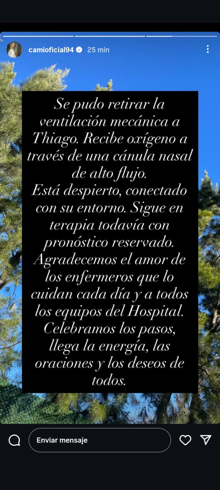 El mensaje de Camilota en Instagram