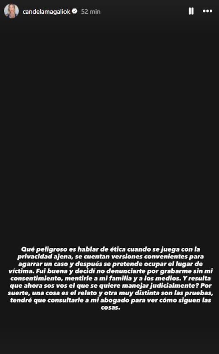 El mensaje de Candela Arizaga. Foto: Captura de Instagram Stories (@candelamagaliok)