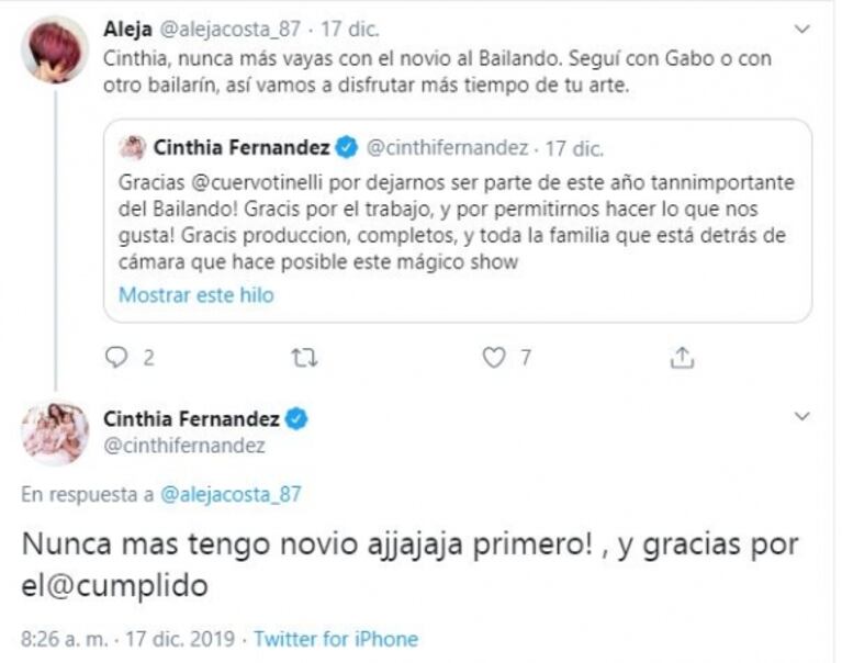 El mensaje de Cinthia Fernández sobre su fallida relación con Martín Baclini: "Nunca más tengo novio"
