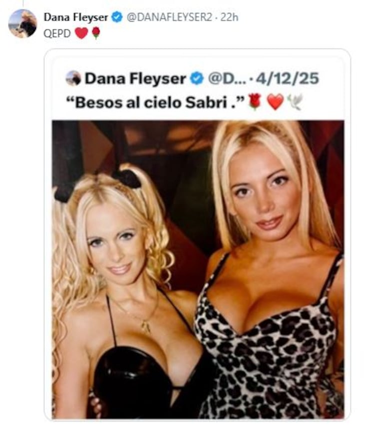 El mensaje de Dana Fleyser a Sabrina Pettinato en medio de los rumores de la muerte de la vedette (Foto: Twitter / X @danafleyser2)