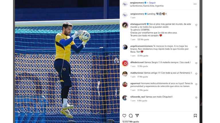 El mensaje de Eliana Guercio en el Instagram de Chiquito Romero.