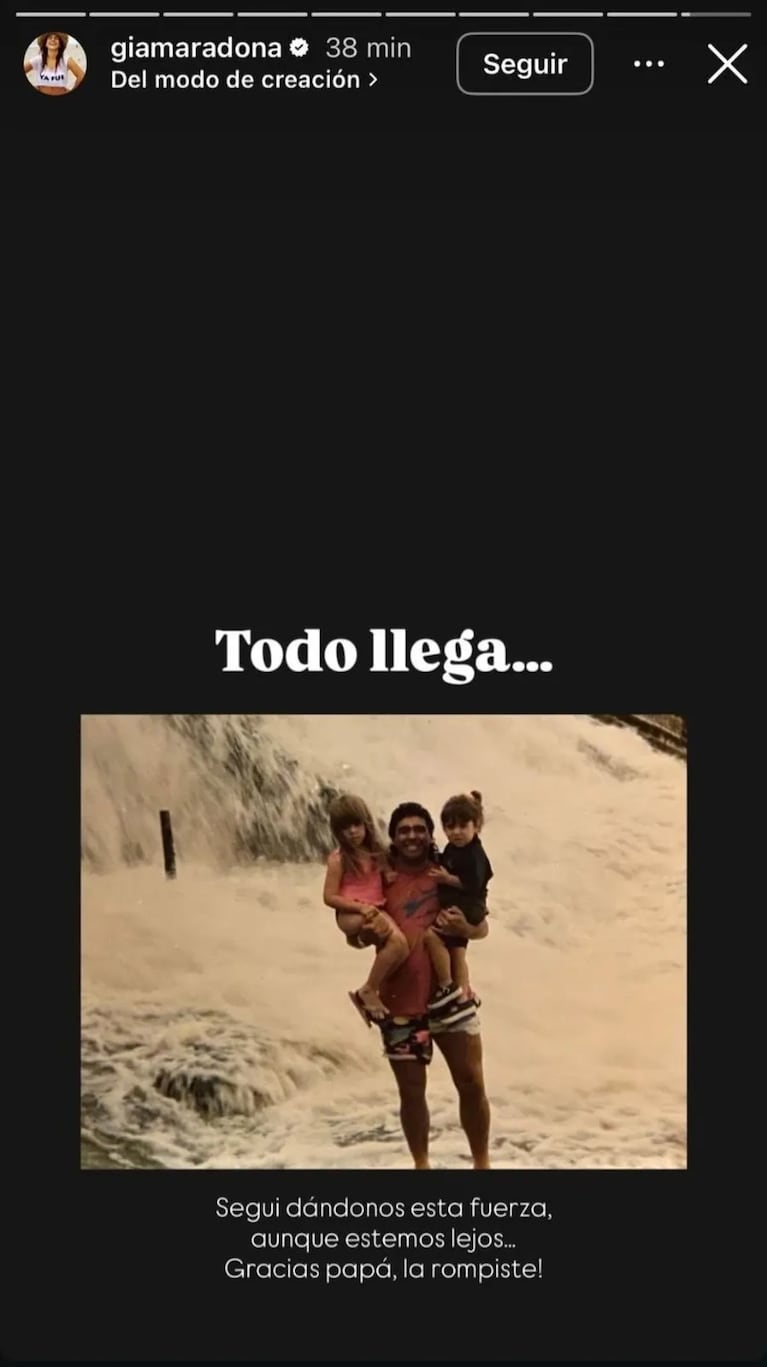 El mensaje de Gianinna Maradona en su Instagram.