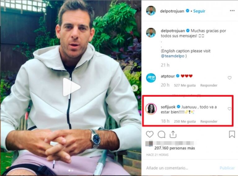 El mensaje de Jujuy Jiménez a Juan Martín del Potro, previo a la operación de rodilla: