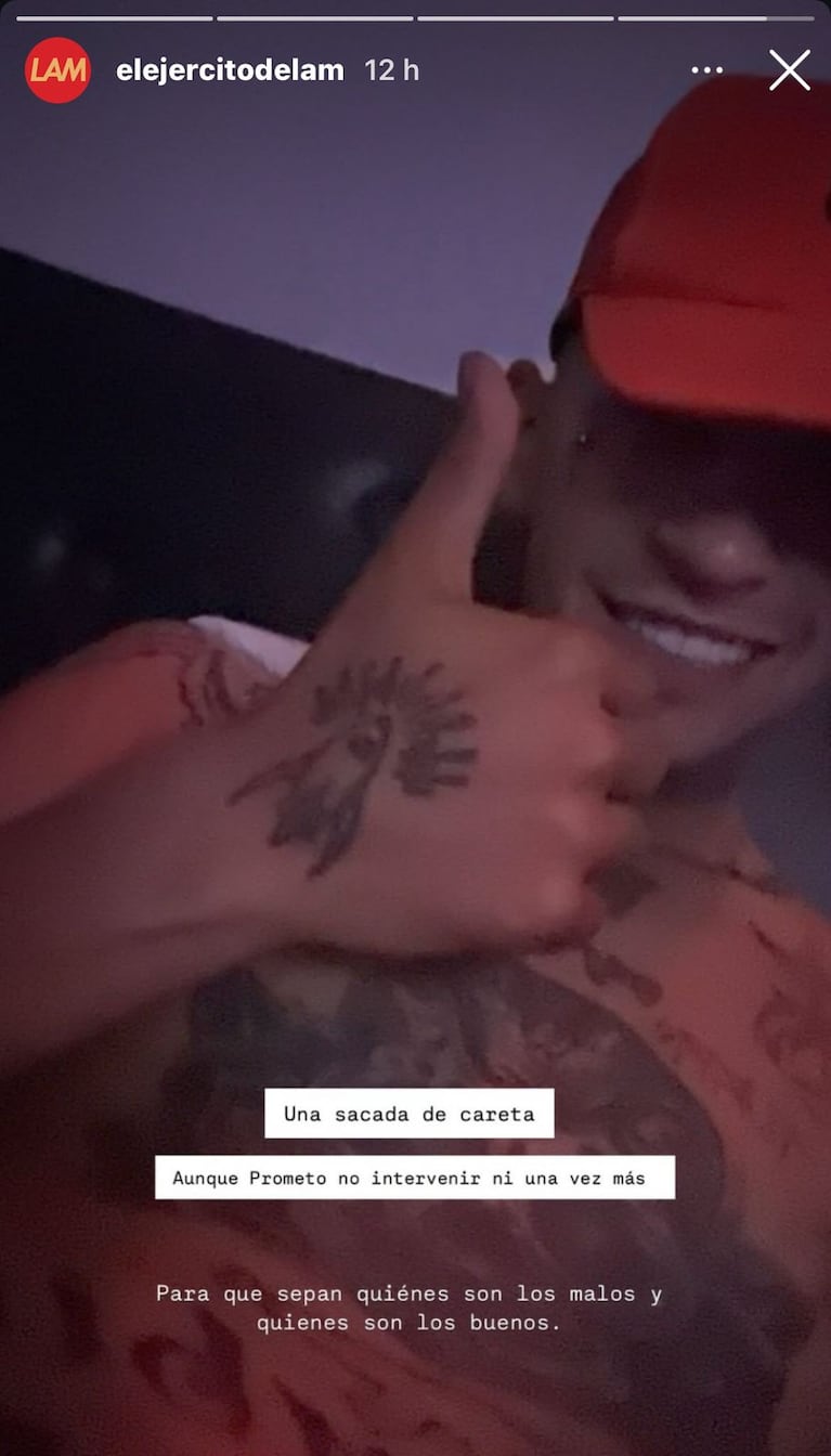 El mensaje de L-Gante después de hacer públicos sus cruces por chat con Mauro Icardi (Foto: captura de Instagram/@elejercitodelam).