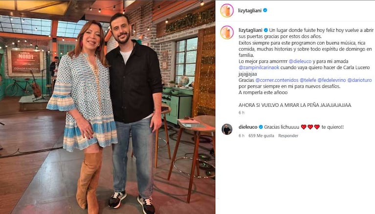 El mensaje de Lizy Tagliani tras su salida de La Peña de Morfi: (Foto: Instagram @lizytagliani)