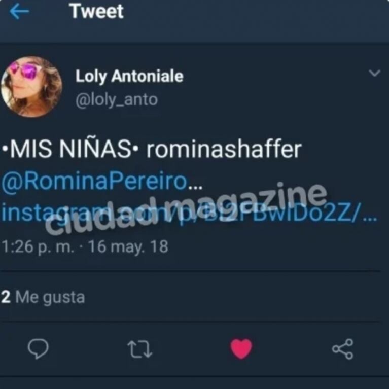 El mensaje de Loly Antoniale tras arrobar a la novia de Rial en las redes: "Ni cuenta me di"