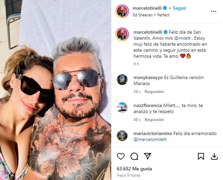 El mensaje de Marcelo Tinelli a Milett Figueroa por San Valentín.