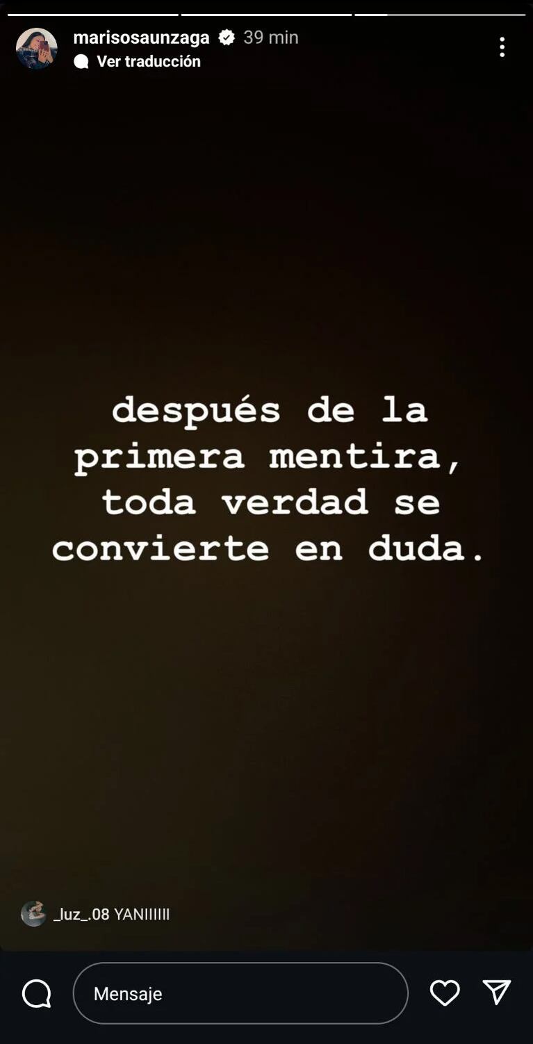 El mensaje de Marisol en Instagram.