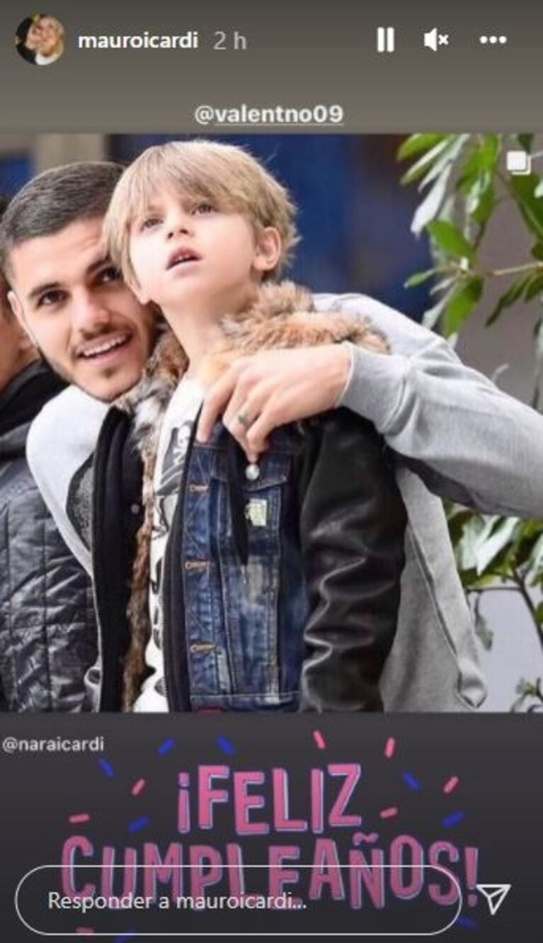 El mensaje de Mauro Icardi a Valentino, el hijo de Wanda y Maxi, tras la versión de mala relación: "Feliz cumpleaños"