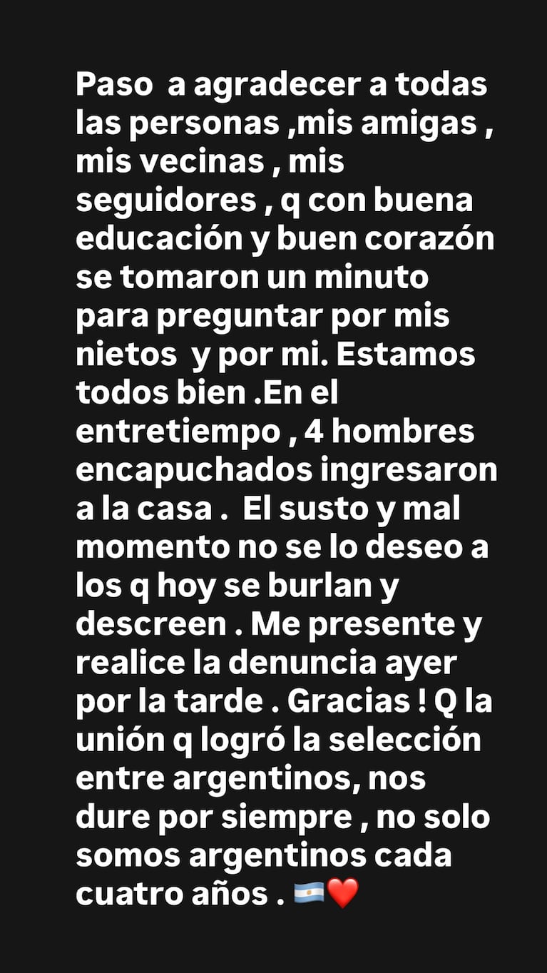 El mensaje de Nora Colosimo sobre el robo en Milán. Captura: Instagram nora_colosimo