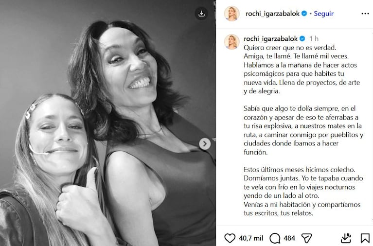 El mensaje de Rochi Igarzábal a Ernestina Pais (Foto: Instagram).