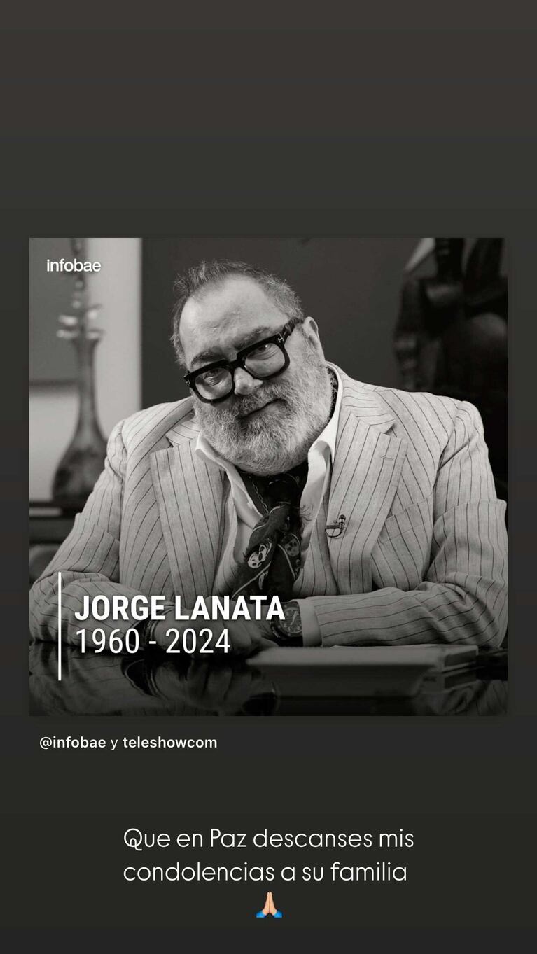El mensaje de Wanda Nara en Instagram por la muerte de Jorge Lanata.