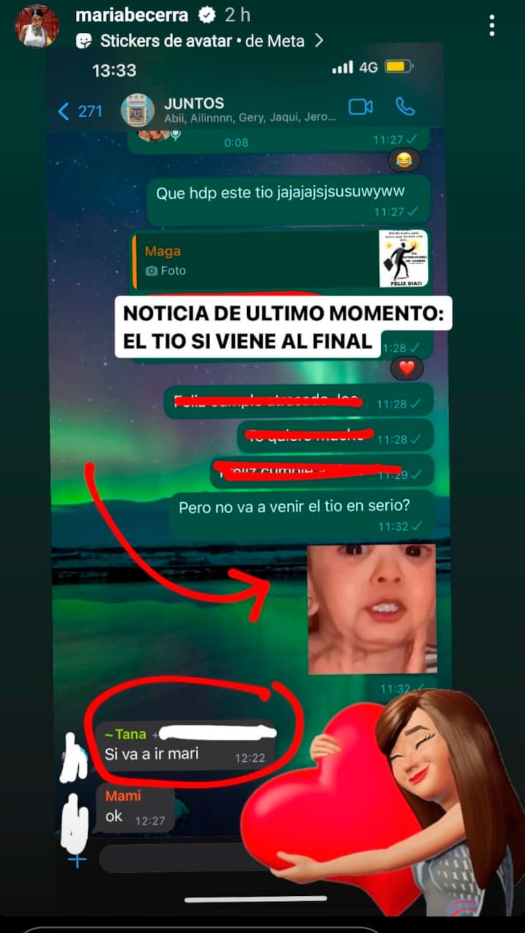 El mensaje de WhatsApp de María Becerra a su familia tras ver a su tío en la TV diciendo que no irá a su show