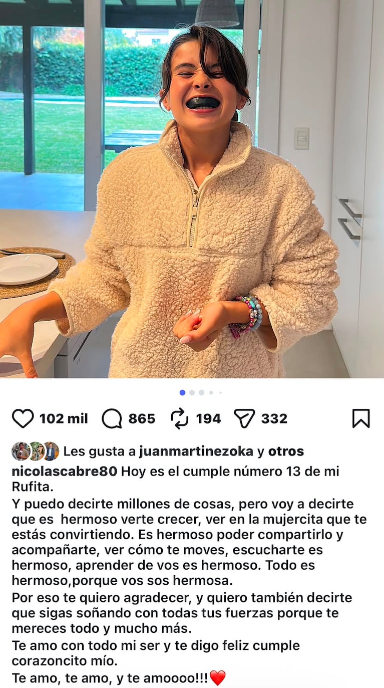 El mensaje Nicolás Cabré a su hija Rufina por su cumpleaños número 13 (Foto: Instagram)