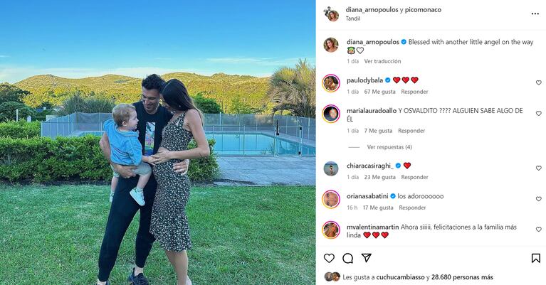 El mes pasado, Pico Mónaco y Diana Arnopoulos anunciaron que van a tener su segundo hijo. 