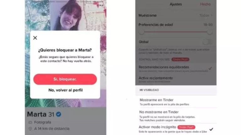 El Modo incógnito de Tinder solo muestra el perfil en las recomendaciones de aquellos con los que se haya hecho match