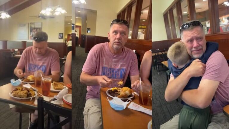 El nieto de este hombre lo sorprende hasta las lágrimas apareciendo en su restaurante favorito