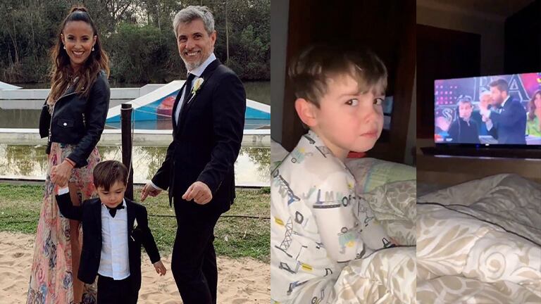 El niño se sorprendió al ver a su papá frente a cámara.