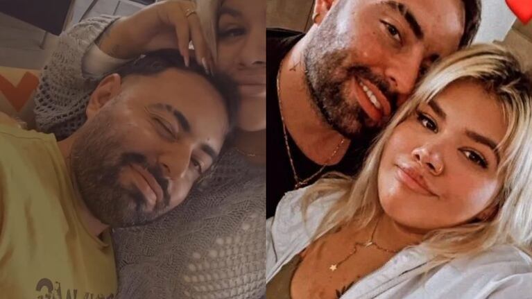 El novio de More Rial compartió una foto de la parejita a puro mimo junto a un picante mensaje (Fotos: Capturas de Instagram Stories)