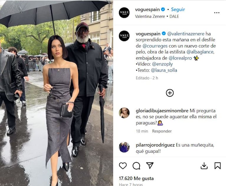 El nuevo look de Valentina Zenere (Foto: captura de Instagram de Vogue España).