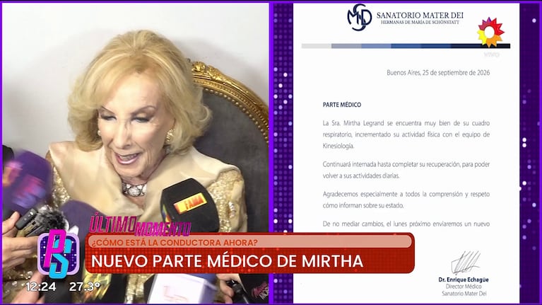 El nuevo parte médico de la salud de Mirtha Legrand (Foto: captura de eltrece).
