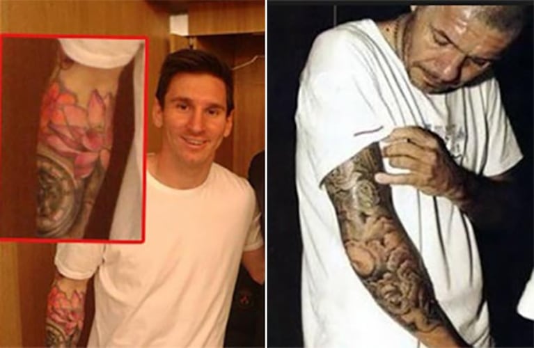 El nuevo tatuaje de Leo Messi, a lo Tinelli. (Fotos: Facebook y Web)