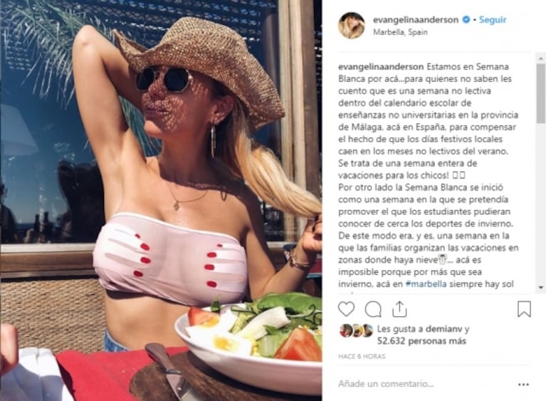 El outfit súper sexy de Evangelina Anderson en Marbella: "Acá siempre hay sol y playa"