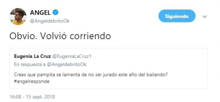 El palito de Ángel de Brito a Pampita tras su reemplazo como jurado en Bailando 2018