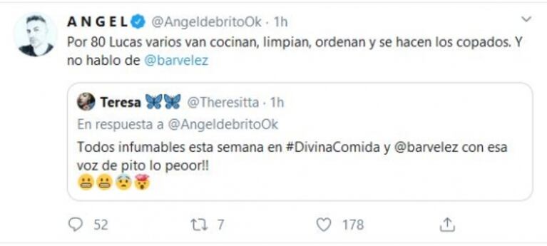 El palito de Ángel de Brito contra los famosos de Divina Comida: "Por 80.000 pesos van, cocinan y se hacen los copados"
