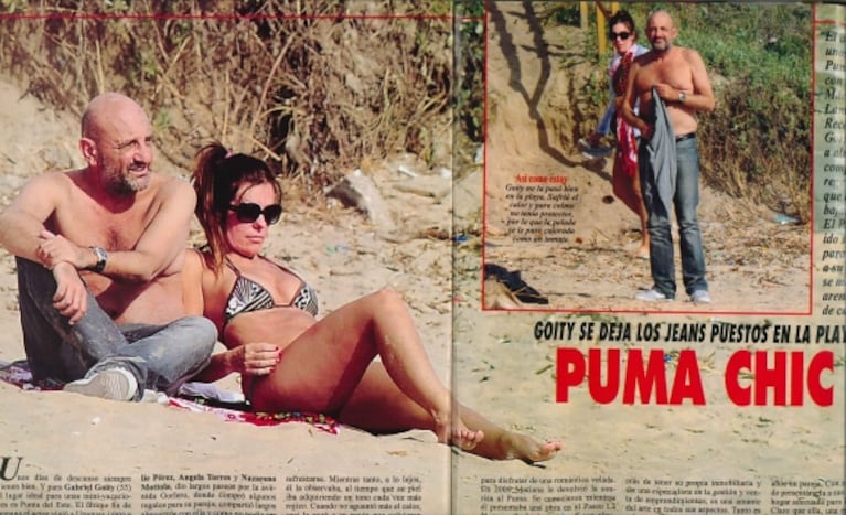 El particular look del Puma Goity junto a su novia en Punta del Este... con jeans en la playa