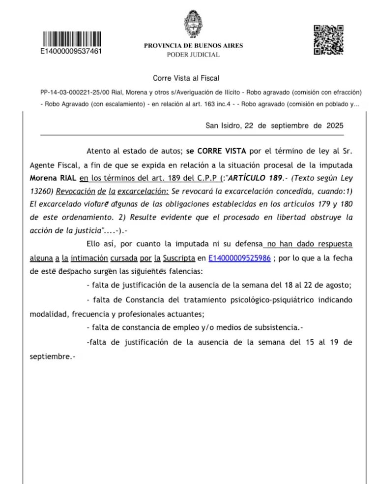 El pedido de detención de Morena Rial. (Foto: Poder judicial)