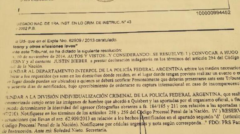 El pedido de indagatoria para Justin Bieber. (Twitter Matías Morla)