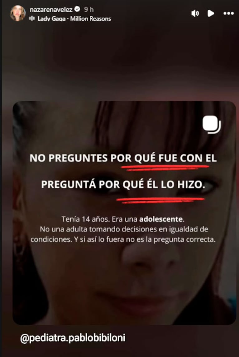 El pedido de justicia de Nazarena Vélez por Agostina Vega (Captura de Instagram)