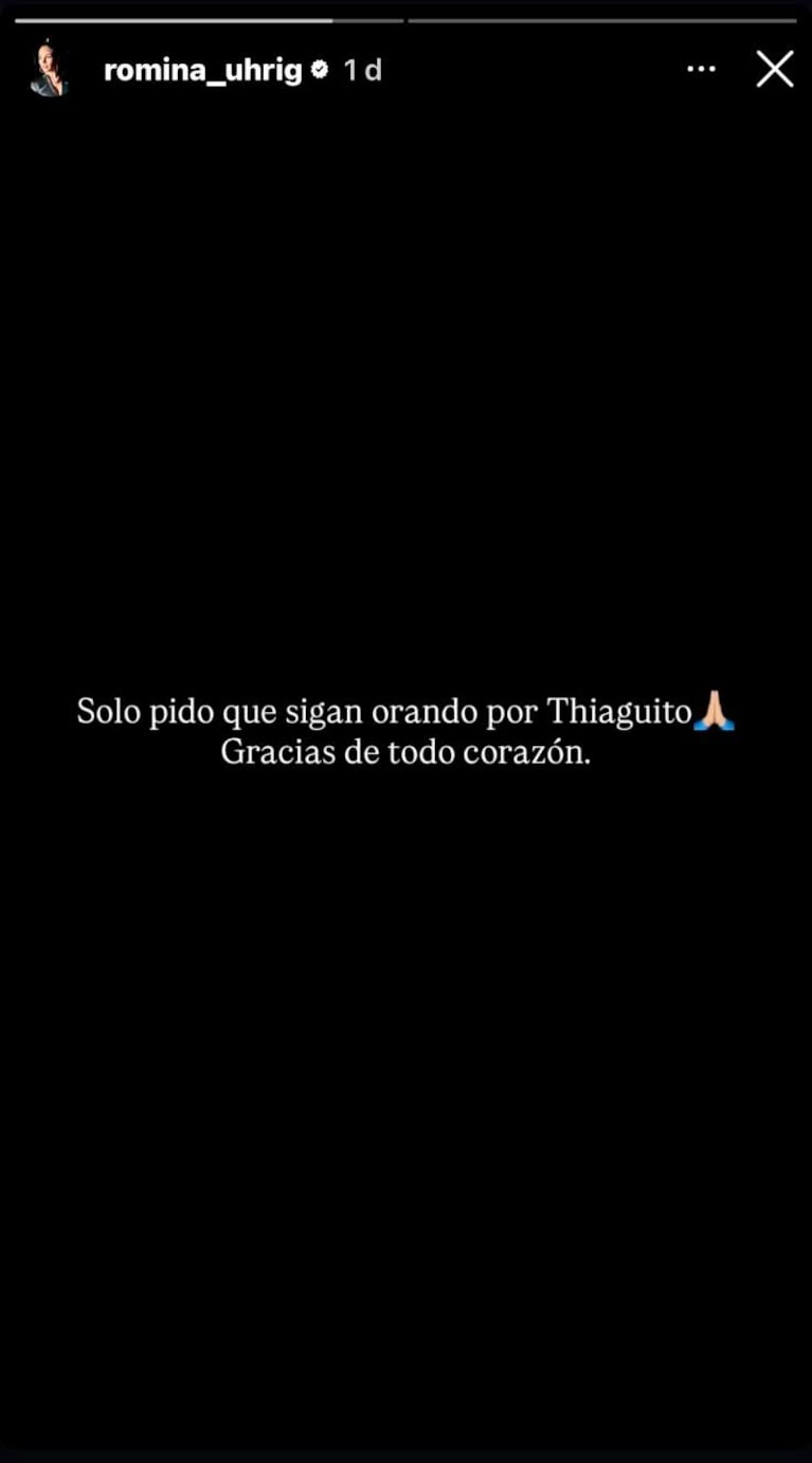 El pedido de Romina Uhrig por Thiago Medina (Foto: Instagram)