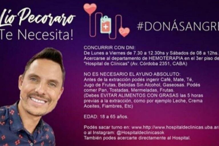 El pedido especial de Moria Casán por la salud de Lio Pecoraro: "Se necesita un donativo de sangre para nuestro compañero"