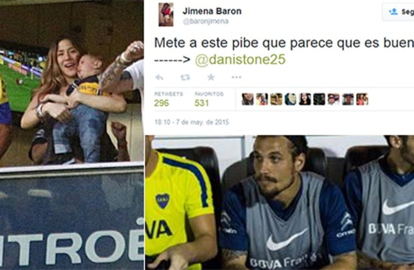 El pedido twittero de Jimena Barón durante el Superclásico. (Fotos: Twitter y Web)