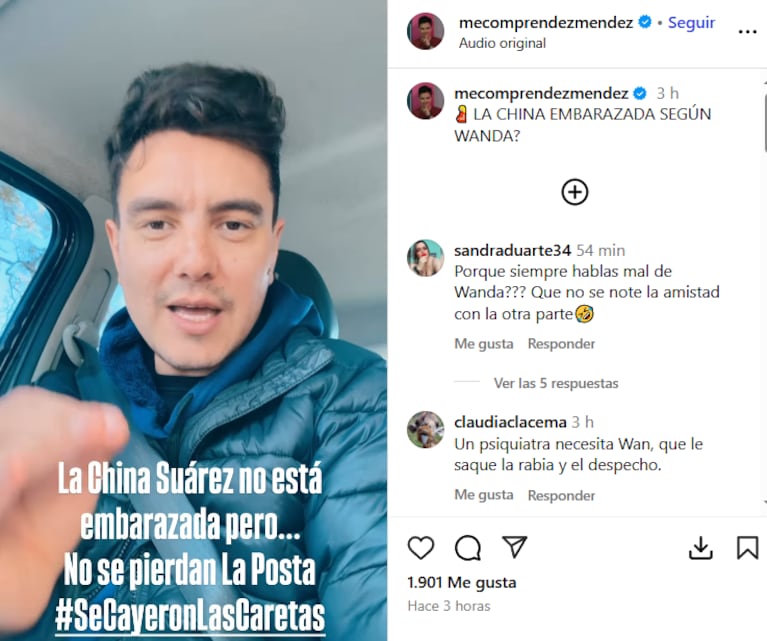 El periodista Gustavo Méndez negó el embarazo de la China Suárez (Foto: captura de Instagram).