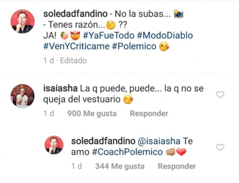 El picante comentario del coach de Fandiño que la participante celebró: "La que puede, puede; y la que no, se queja del vestuario"