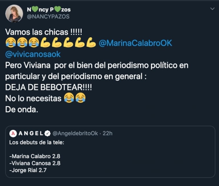 El picante "consejo" de Nancy Pazos a Viviana Canosa: "Por el bien del periodismo político, dejá de bebotear"