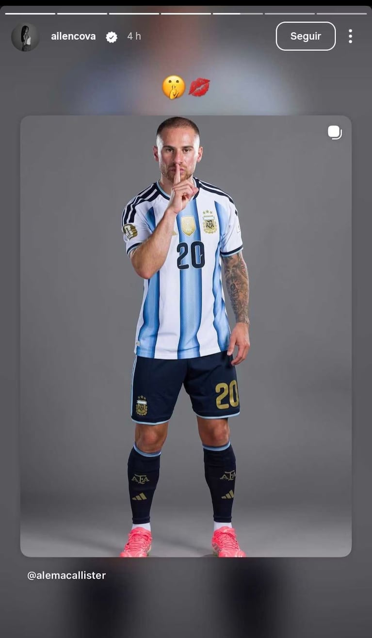 El picante gesto de Ailén Cova tras el gol de Alexis Mac Allister que encendió las redes en el Mundial 2026. Crédito: Instagram