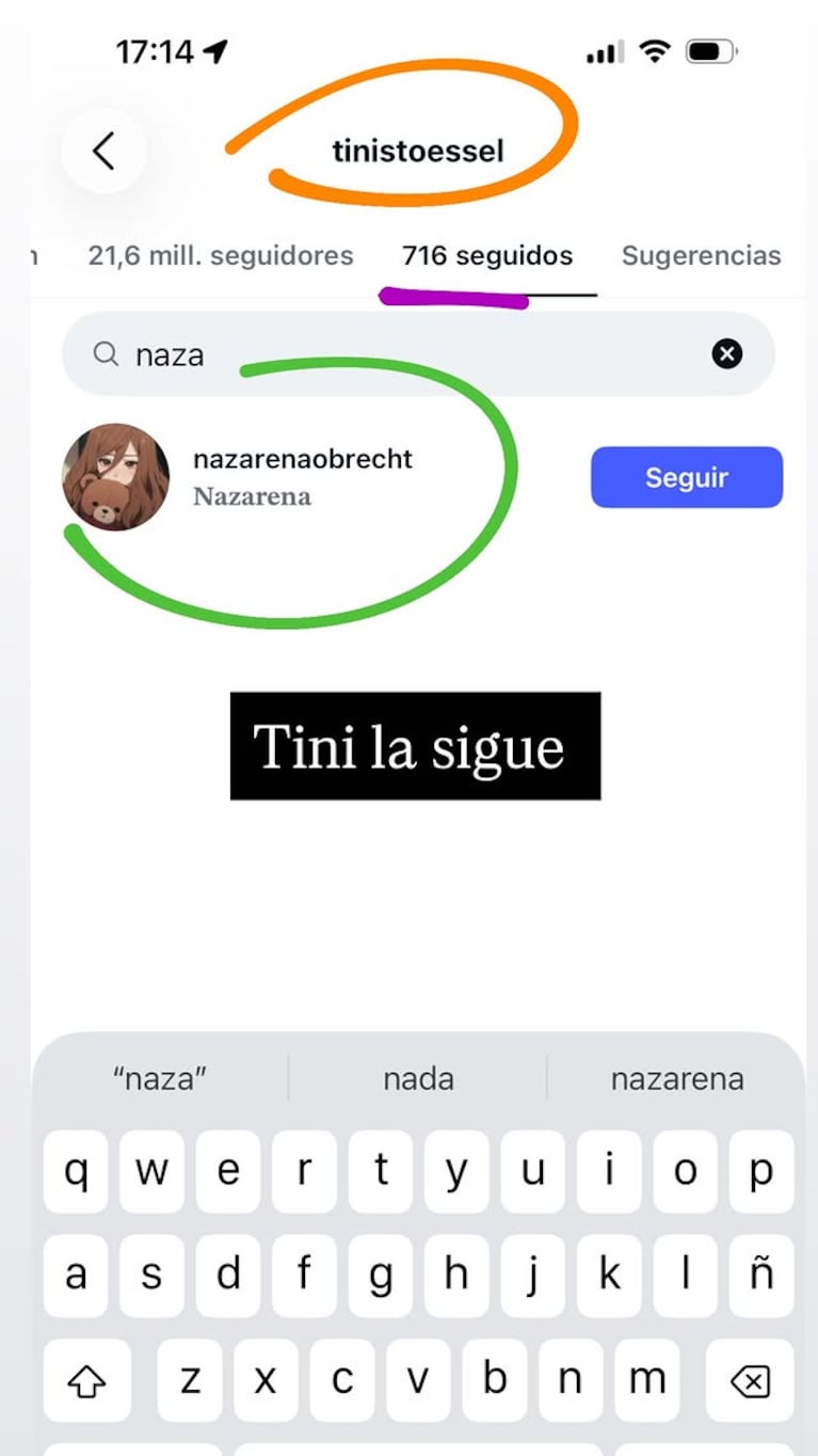 El picante gesto de la novia del hermano de Tini Stoessel. Crédito: Instagram