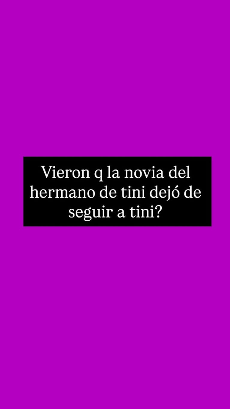 El picante gesto de la novia del hermano de Tini Stoessel. Crédito: Instagram