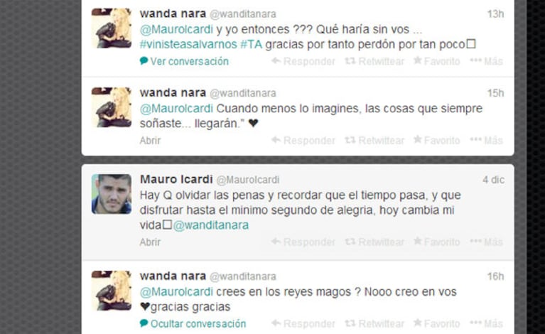 El picante ida y vuelta de Mauro con Wanda (Foto: Captura de Twitter). 